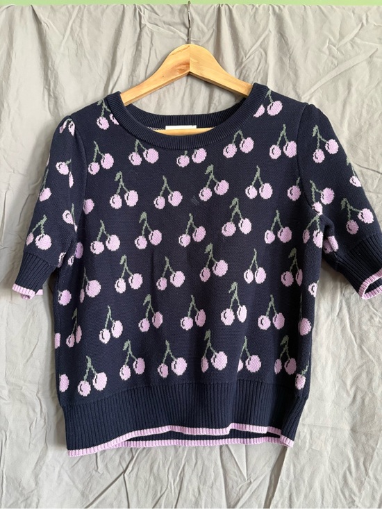 Modcloth Tops - Modcloth Navy Sweater Tee with Pink Cherry Knit
